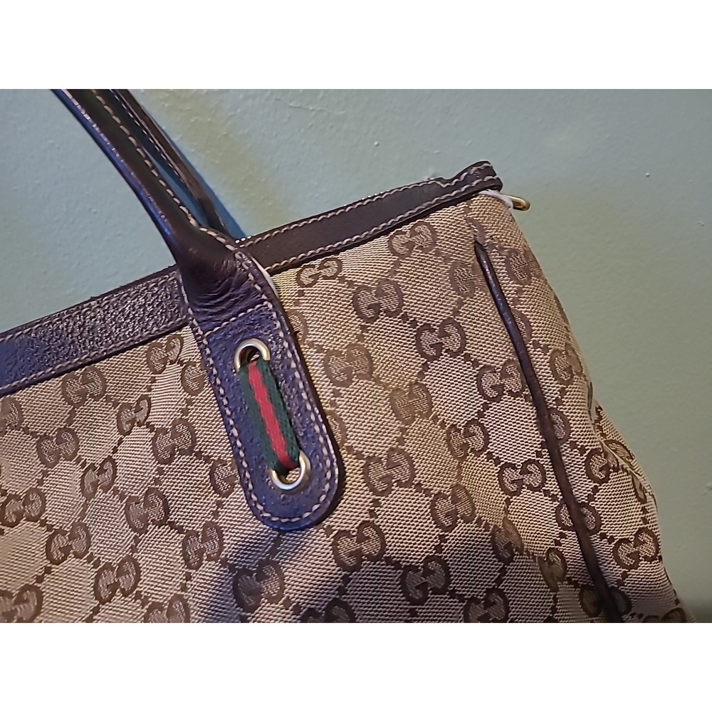 GUCCI Princy Sherry GG Canvas Leather Shoulder Tote Bag Brown Authentic Vintage - Picture 9 of 16